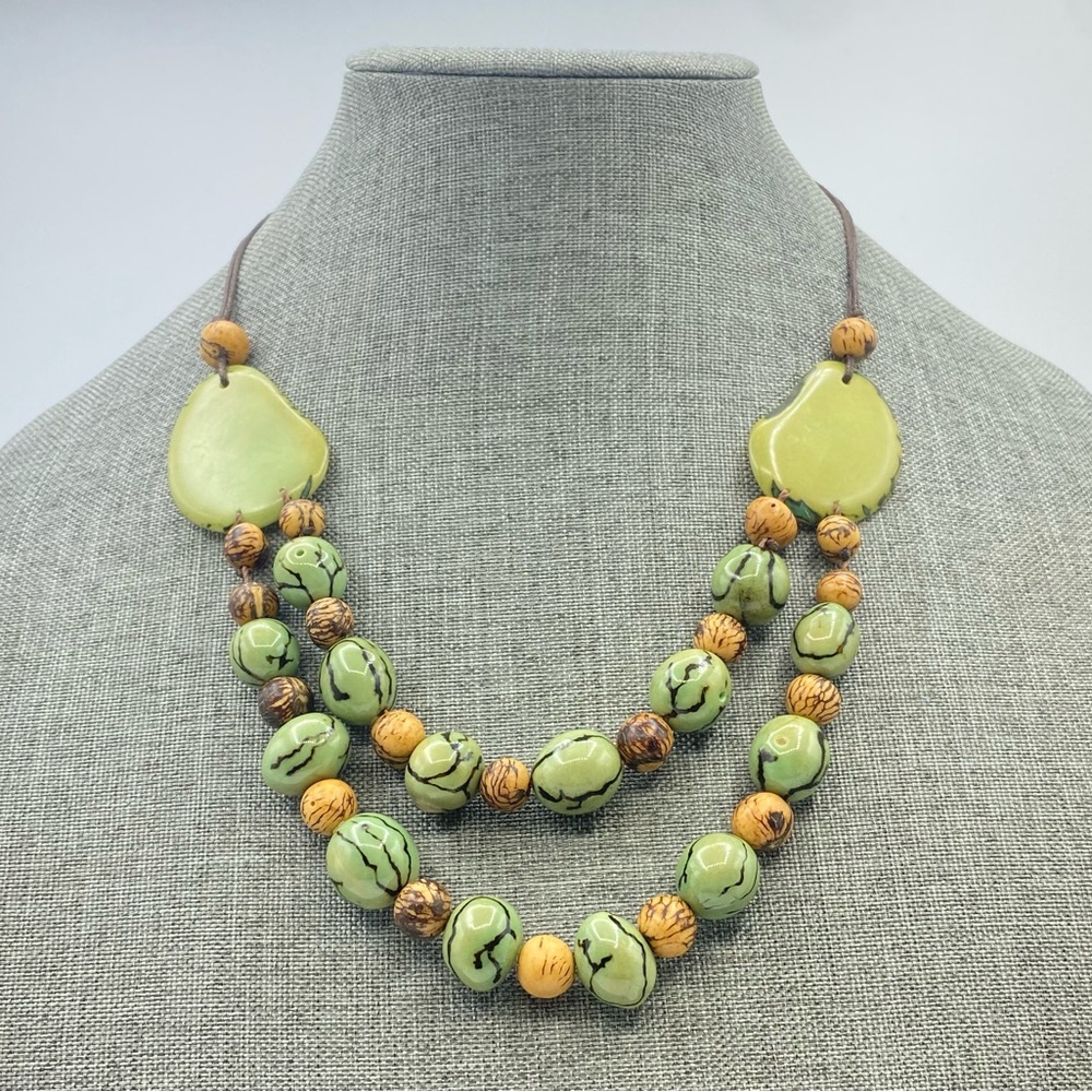Artisan Tagua Nut Pambil Seed Necklace Adjustable Pull Cord Ethnic Bohemian Boho